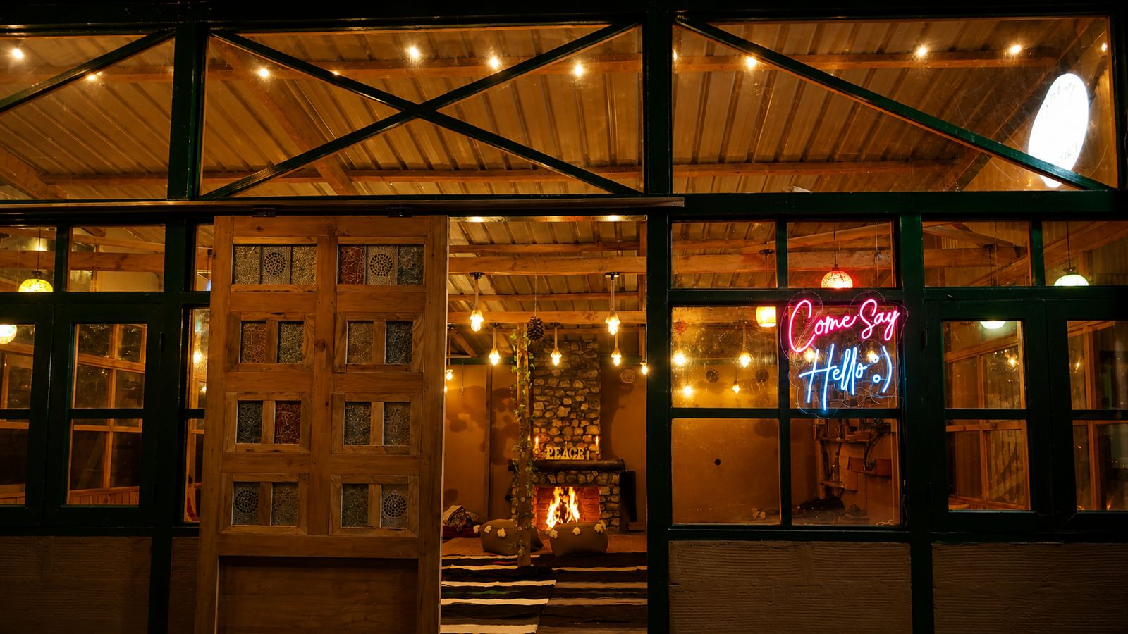 The Library Cafe & Stay café at night